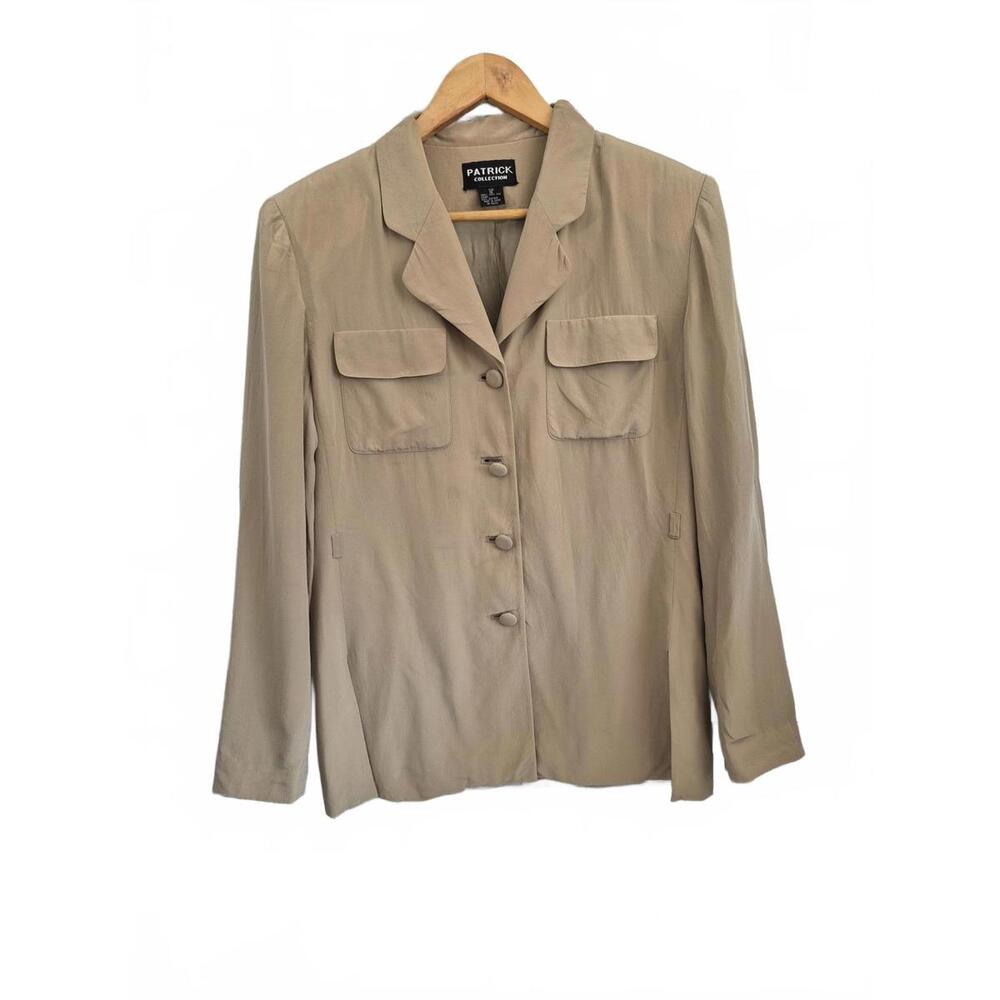 Patrick Collection Ladies Tan Beige Silk Long Sleeve Shirt Jacket Button Front L